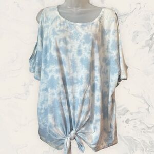 NEW Sanctuary Tie Dye Perfect Knot Crew Neck Short Cutout  Sleeve Tee- Blue Size